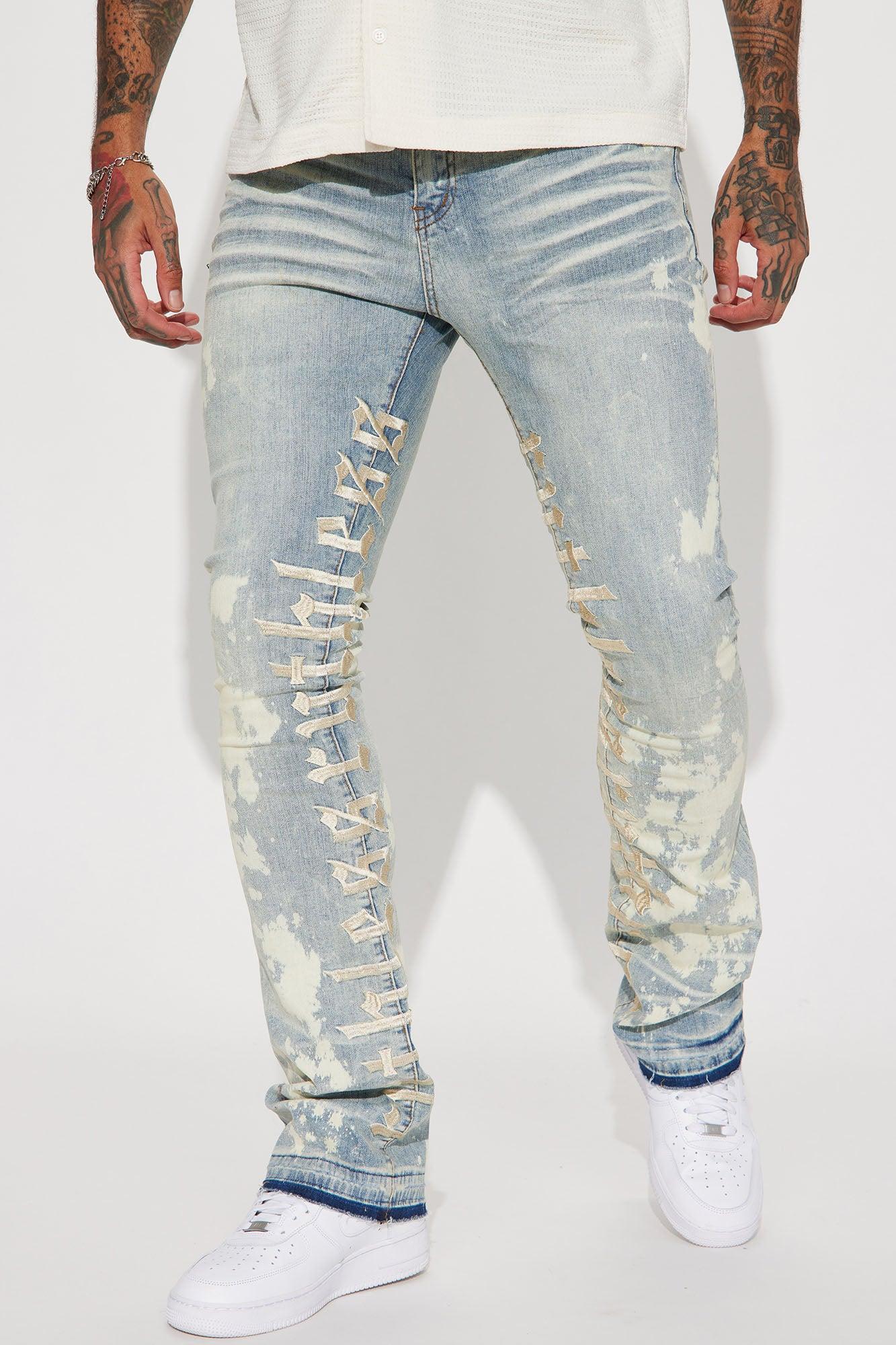 Ruthless Embroidered Stacked Skinny Flare Jeans - Bleach Blue Wash product image