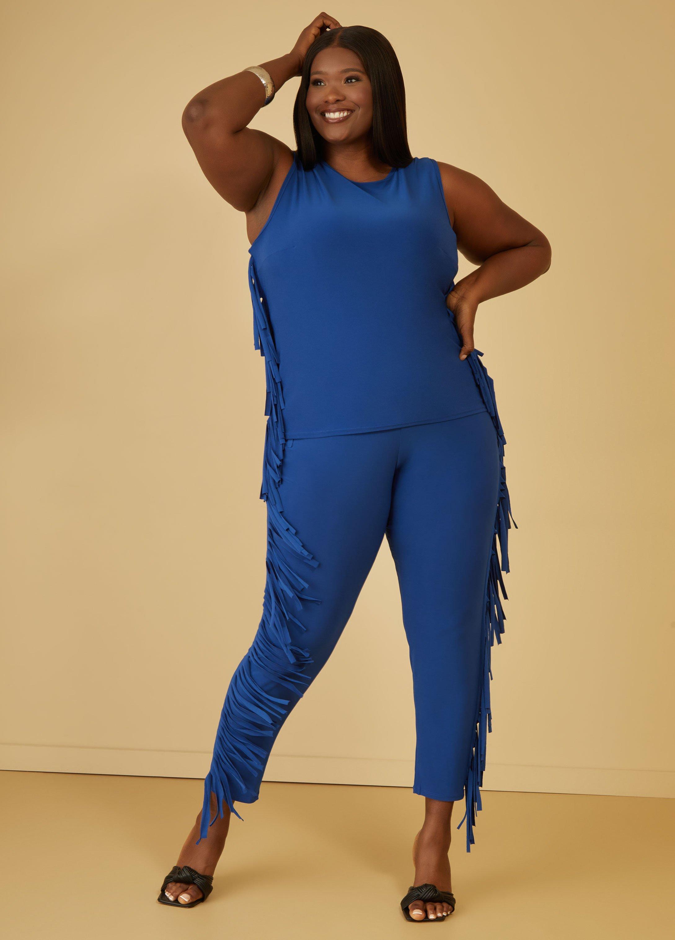 Plus Size Fringe Trimmed Leggings Ashley Stewart Product Image