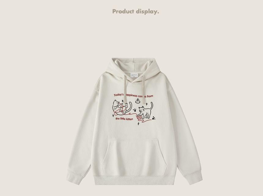 Cat Print Drawstring Hoodie Product Image