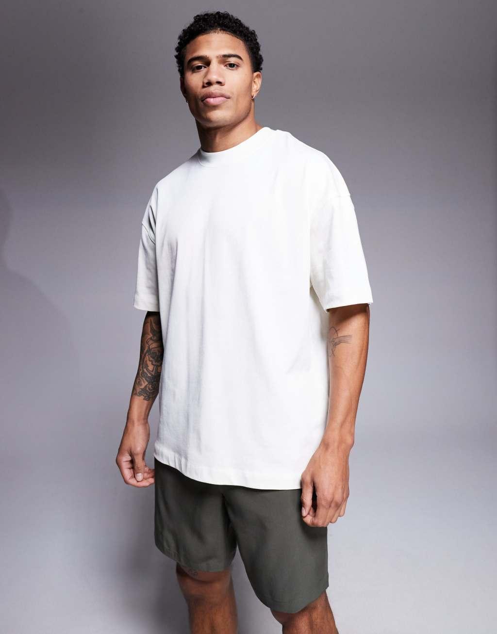 ASOS 4505 Icon boxy heavyweight cotton T-shirt with quick dry finish in off-white Product Image