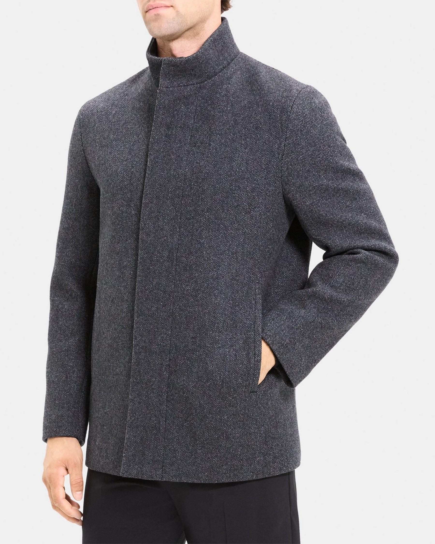 Stand Collar Coat in Wool-Blend Mélange Product Image