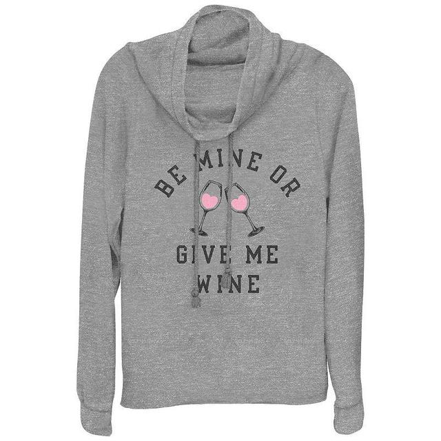 Womens Be Mine Or Give Me Wine Cowlneck Graphic Lightweight Long Sleeve Gray Grey Product Image