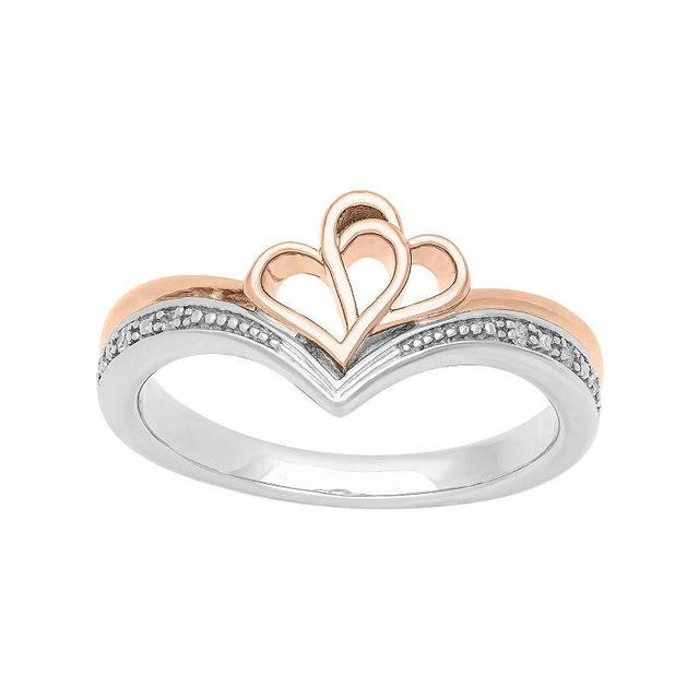 Love Always 18k Rose Gold Over Sterling Silver Diamond Accent Double Heart Promise Ring, Womens White Product Image