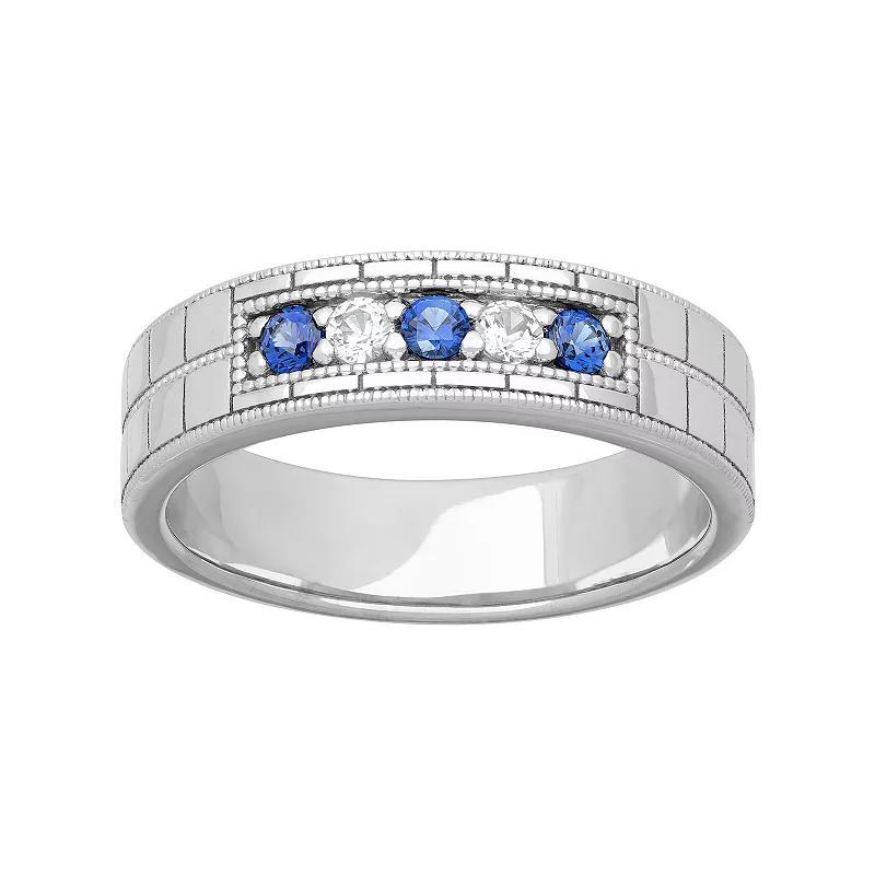 AXL Mens Sterling Silver Lab-Created Blue & White Sapphire Band Product Image