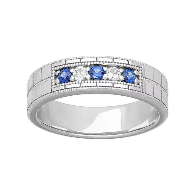 AXL by Triton Mens Sterling Silver Lab-Created Blue & White Sapphire Band Product Image