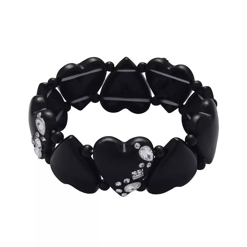 Emberly Black Heart Crystal Stretch Bracelet, Womens Product Image