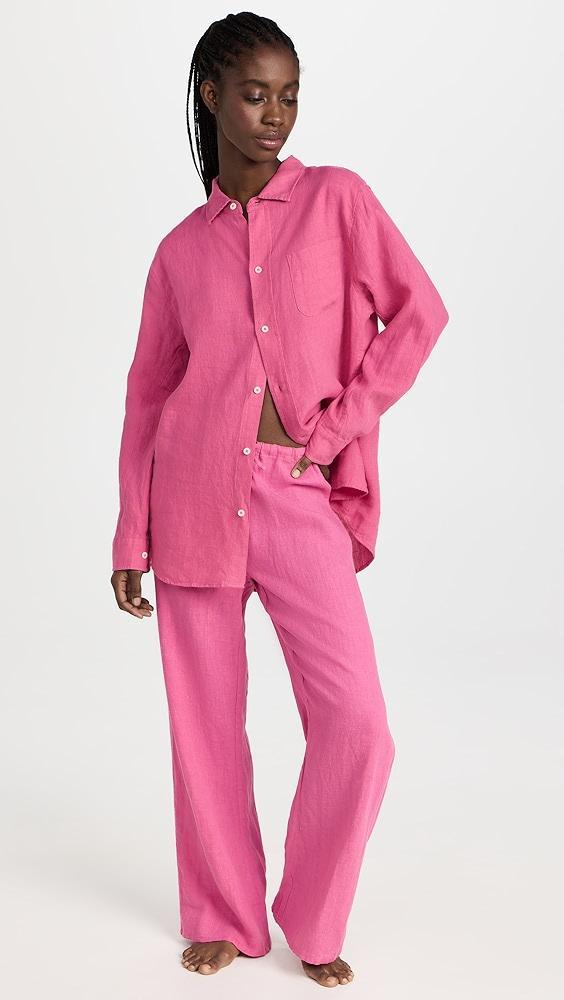 Desmond & Dempsey Cerise Lounge Shirt Plain Linen | Shopbop Product Image