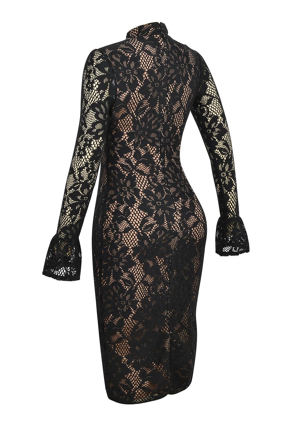 Pierette Black Lace Midi Dress Product Image