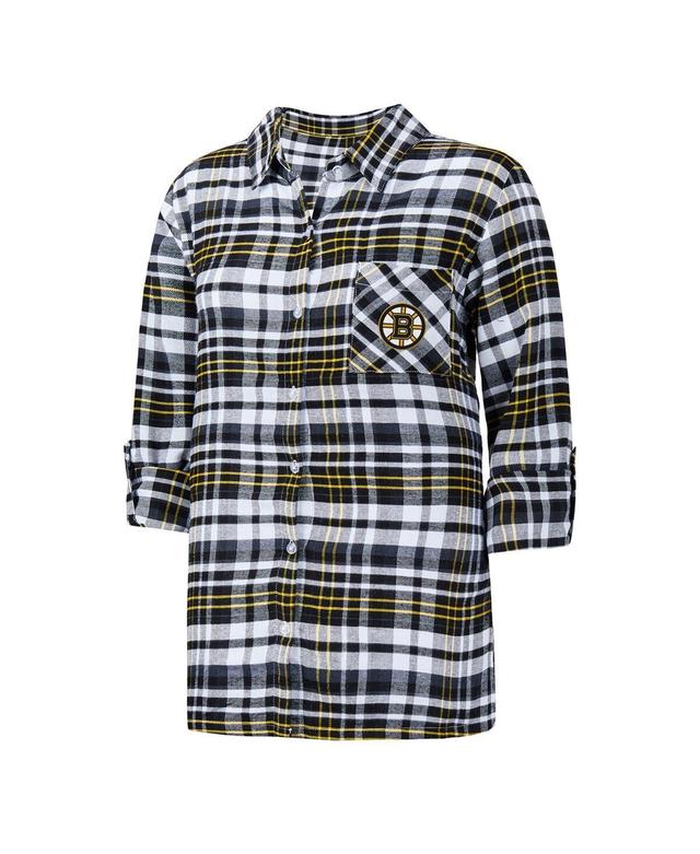 Womens Concepts Sport Black Boston Bruins Mainstay Flannel Full-Button Three-Quarter Sleeve Nightshirt Product Image