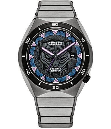 Citizen Mens Marvel Collection Black Panther Three Hand Titanium Bracelet Watch Product Image