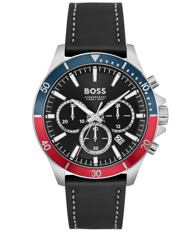 Hugo Boss Mens Troper Quartz Fashion Chronograph Black Leather Watch 45mm - Black Product Image