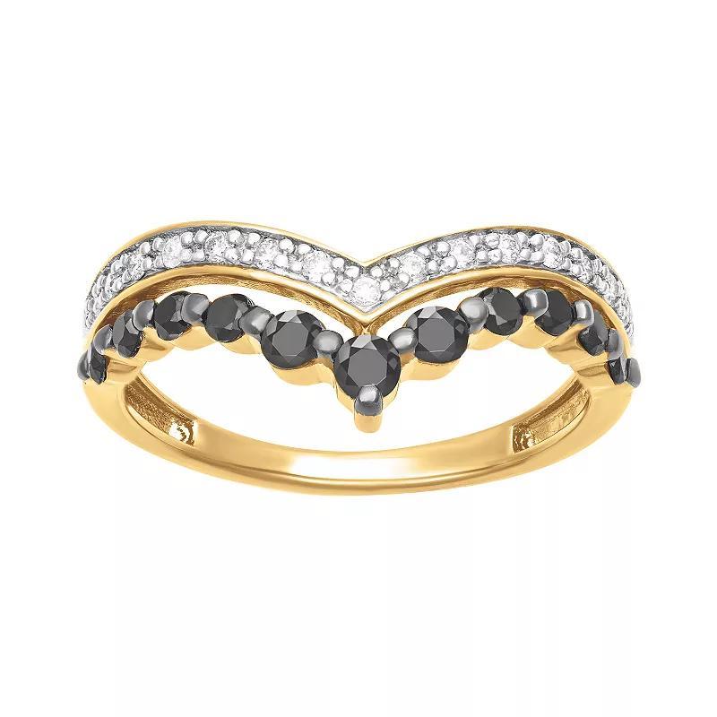 Love Always 1/2 Carat T.W. Black & White Diamond Double Row Chevron Band, Womens Gold Over Sterling Product Image