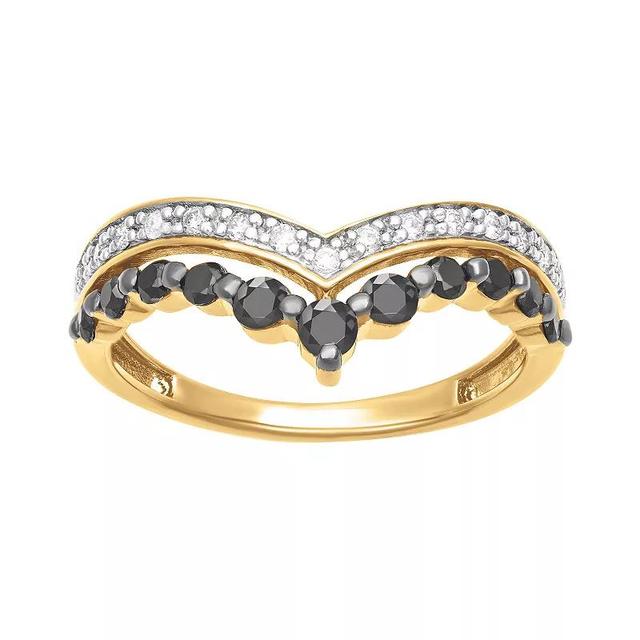 Love Always 1/2 Carat T.W. Black & White Diamond Double Row Chevron Band, Womens Gold Over Sterling Product Image