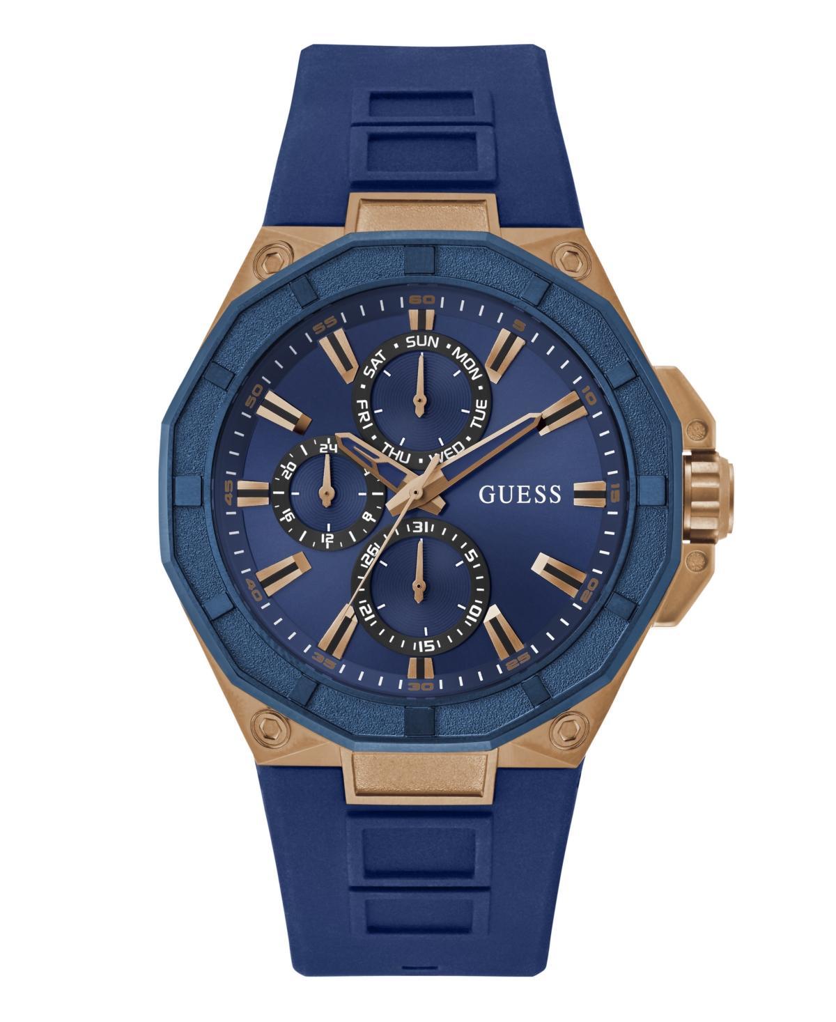 Guess Mens Multi-Function Blue Silicone Watch 46mm - Blue Product Image