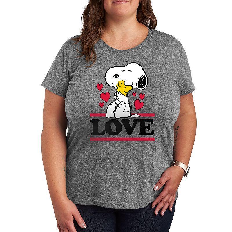 Plus Size Peanuts Love Snoopy Woodstock Graphic Tee, Womens Grey Gray Product Image