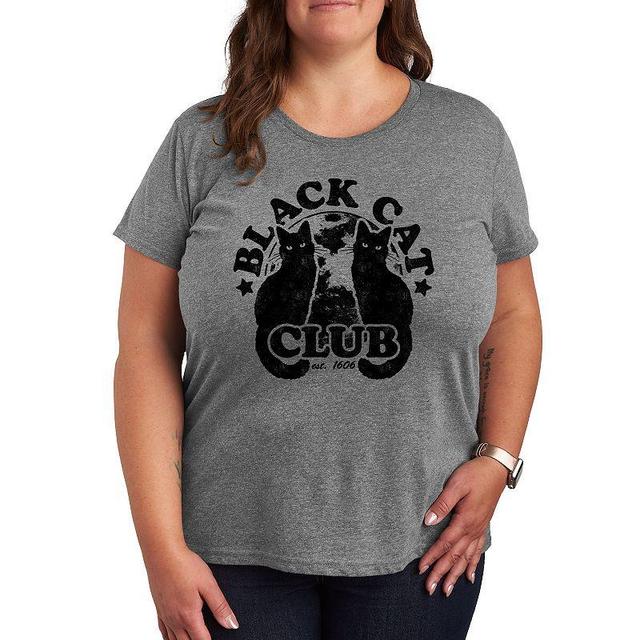 Plus Size Black Cat Club Graphic Tee, Womens Med Grey Product Image