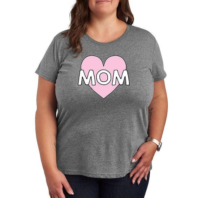 Plus Mom Heart Graphic Tee, Womens Grey Red Product Image