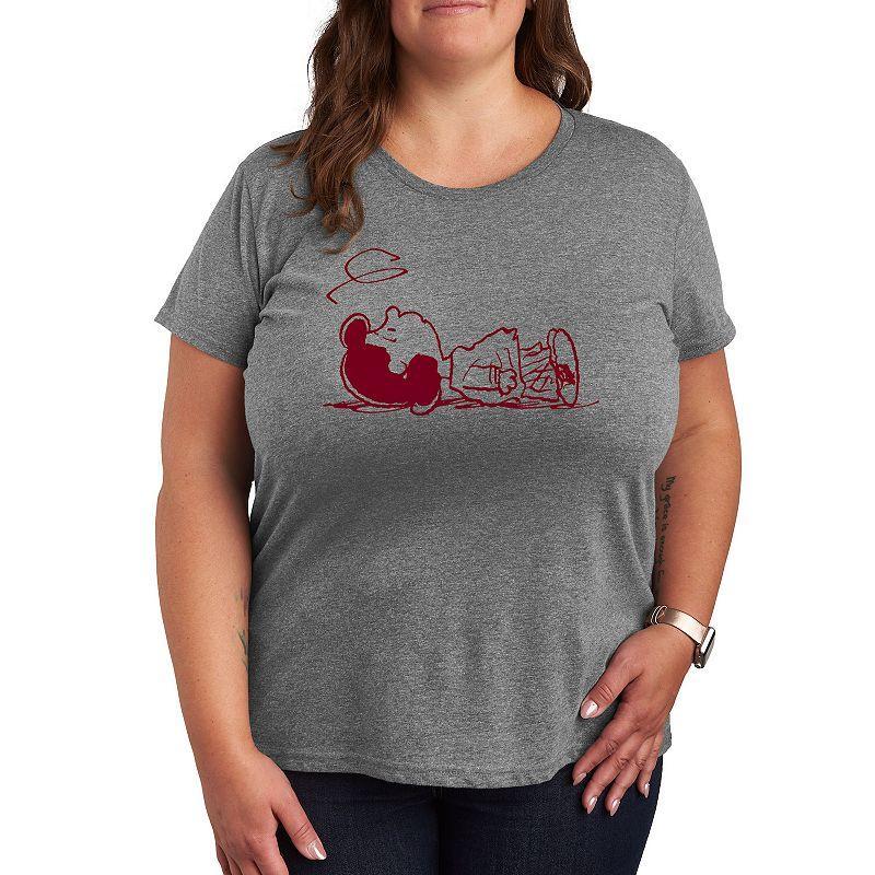 Plus Peanuts Lucy Laying Graphic Tee, Womens Grey Gray Product Image