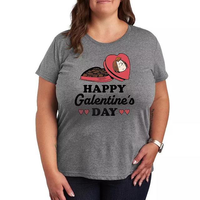 Plus Peanuts Marcie Happy Galentines Day Graphic Tee, Womens Grey Gray Product Image