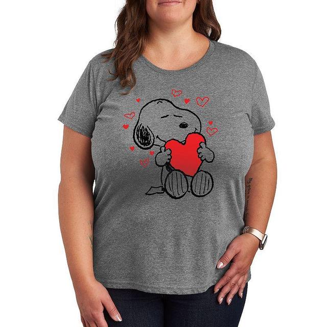 Plus Peanuts Snoopy Hearts Graphic Tee, Womens Grey Gray Product Image