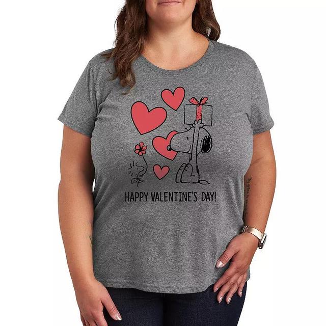 Plus Peanuts Snoopy & Woodstock Happy Valentines Day Graphic Tee, Womens Grey Gray Product Image