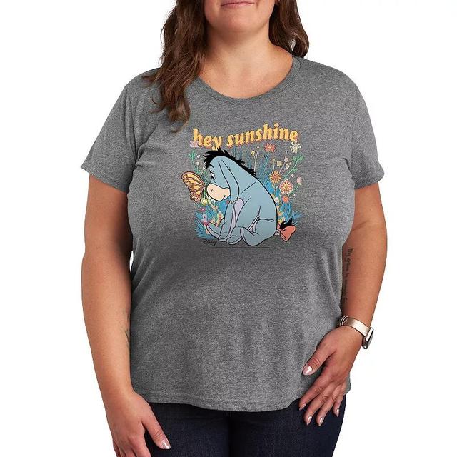 Disneys Winnie The Pooh Eeyore Plus Hey Sunshine Graphic Tee, Womens Grey Gray Product Image