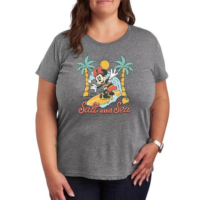 Disneys Minnie Mouse Plus Salt Sea Graphic Tee, Womens Grey Gray Product Image