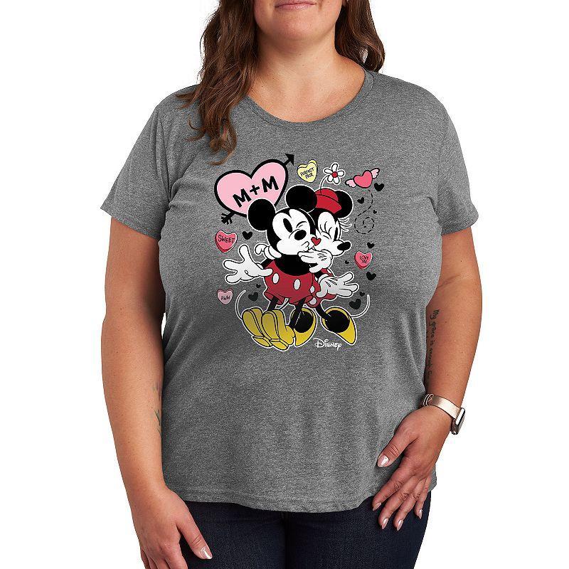 Disneys Mickey & Minnie Mouse Plus Size Heart Graphic Tee, Womens Grey Gray Product Image