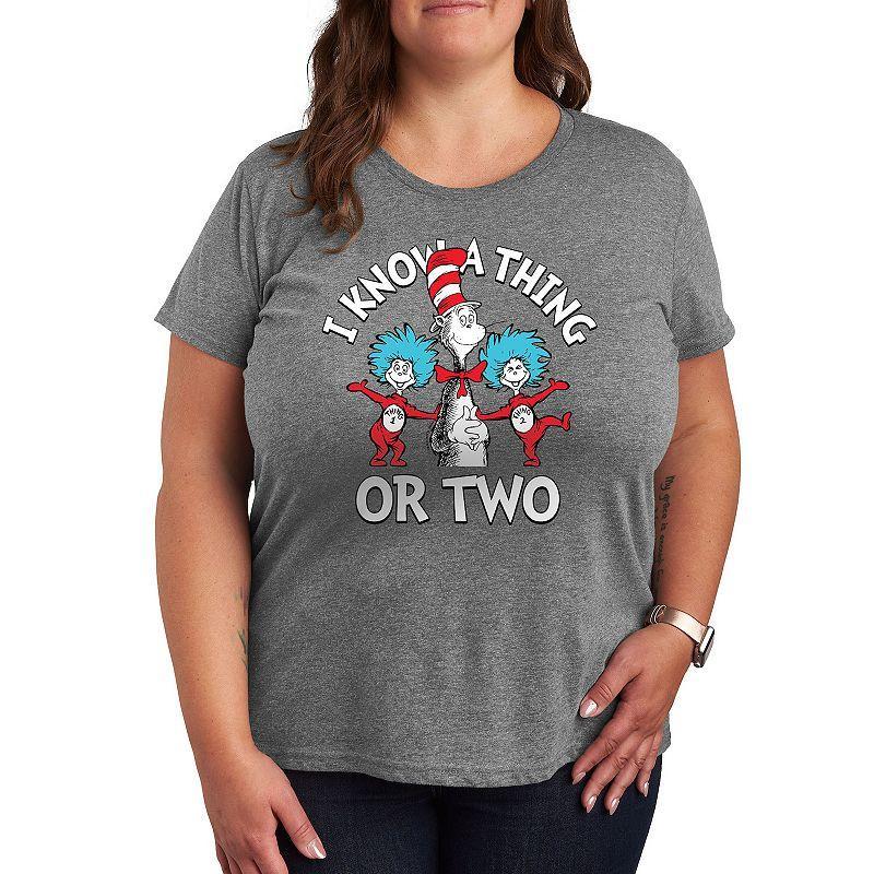 Plus Dr. Seuss I Know A Thing Or Two Graphic Tee, Womens Grey Royal Blue Product Image