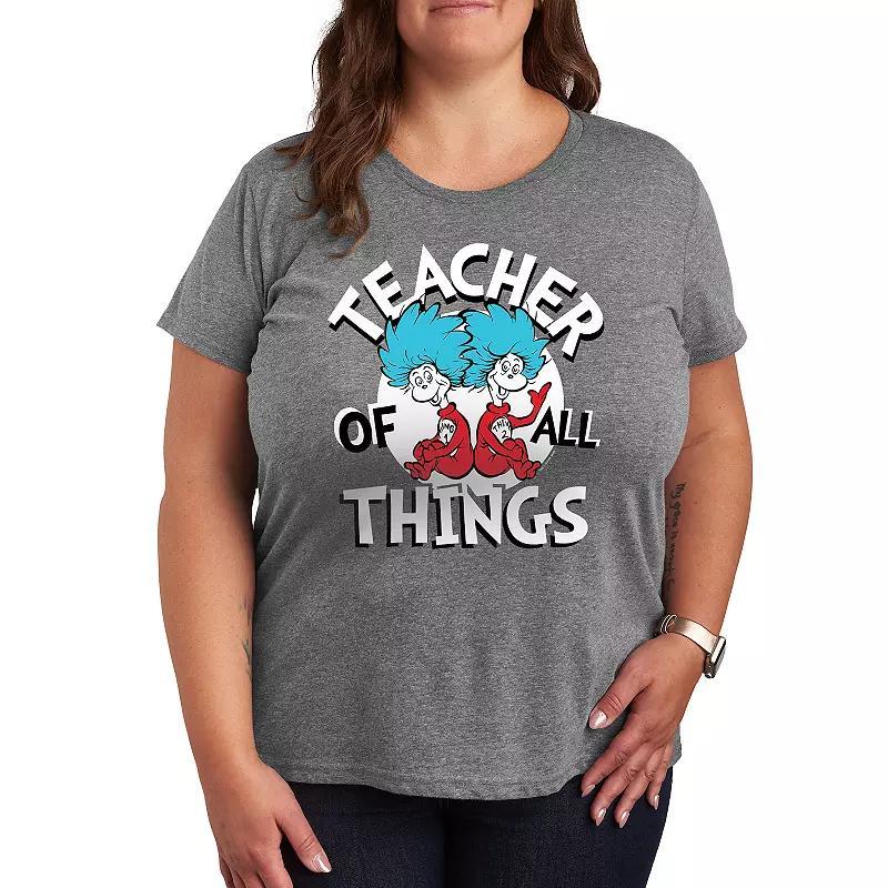 Plus Dr. Seuss Teacher Of All Things Graphic Tee, Womens Grey Gray Product Image