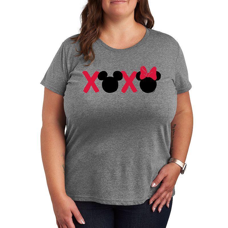 Disneys Mickey & Minnie Mouse Plus Size XOXO Graphic Tee, Womens Grey Gray Product Image