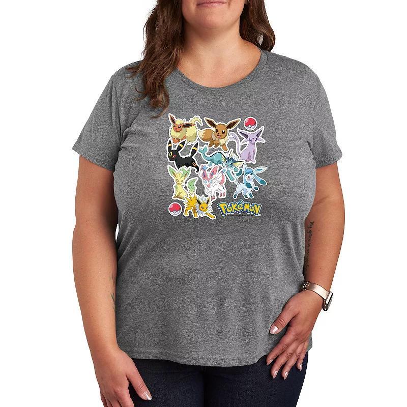 Womens Pokemon Eeveelution Stickers Tee, Girls Grey Juniper Product Image