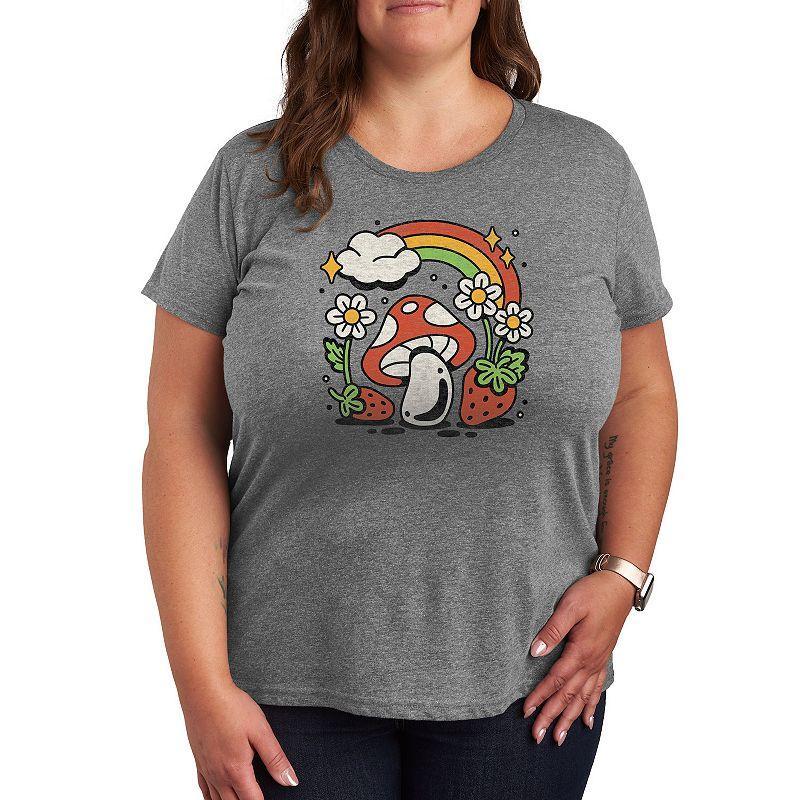 Plus Mushroom with Strawberries Graphic Tee, Girls Grey Gray Product Image