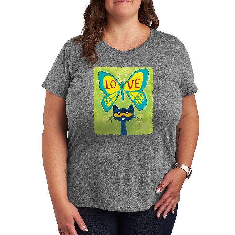 Plus Pete The Cat Love Butterfly Graphic Tee, Womens Med Grey Product Image