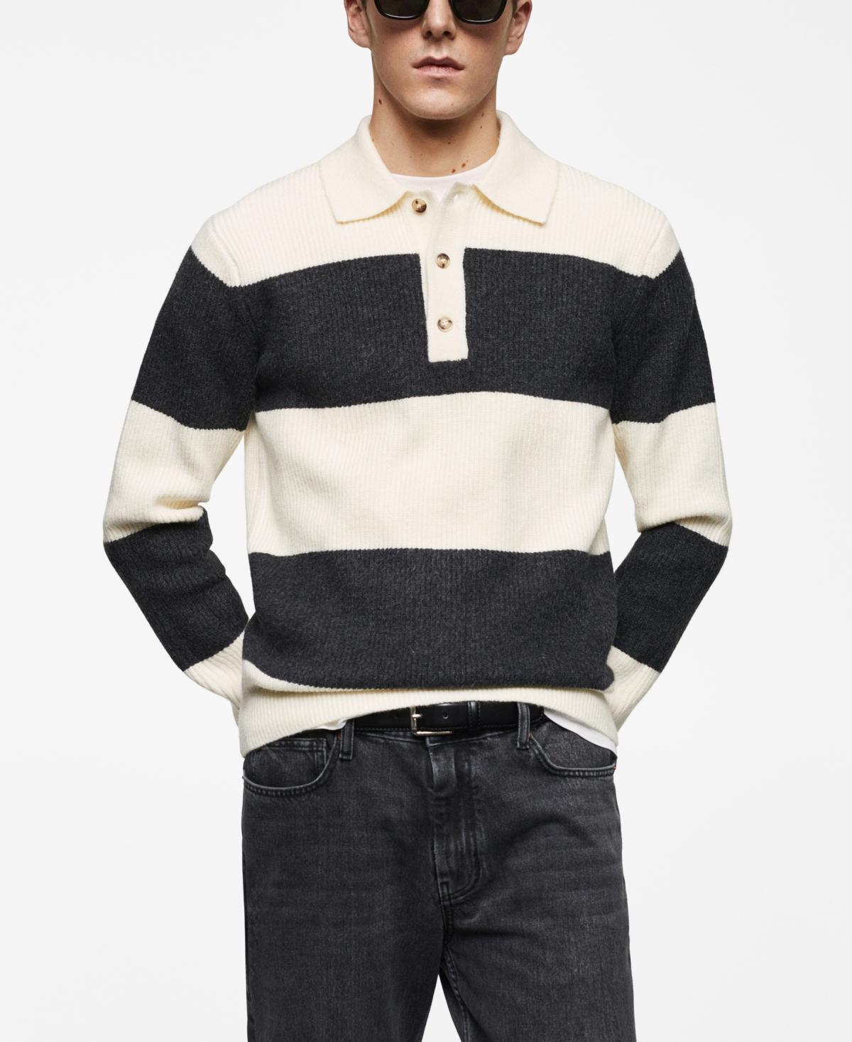 MANGO MAN - Ribbed striped knitted polo shirt off whiteMen Product Image