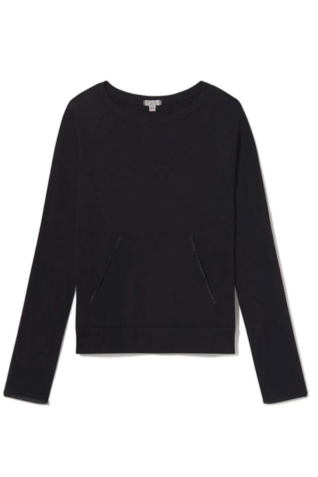 BECCA LONG-SLEEVE SEMI CROP RIB SWEATSHIRT WITH SATIN TRIMED POCKETS Female Product Image