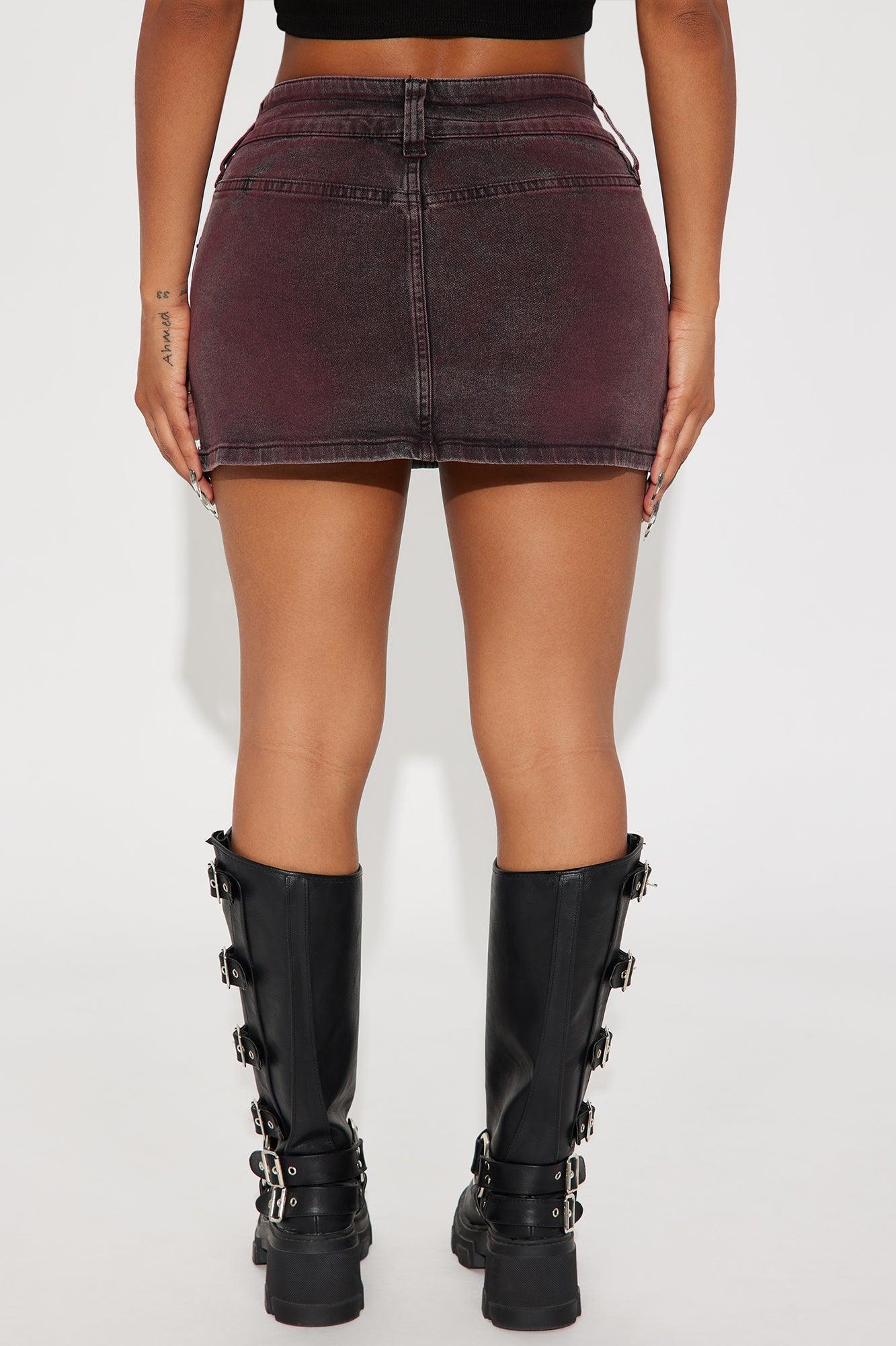 Ember Coated Denim Mini Skirt - Red Product Image