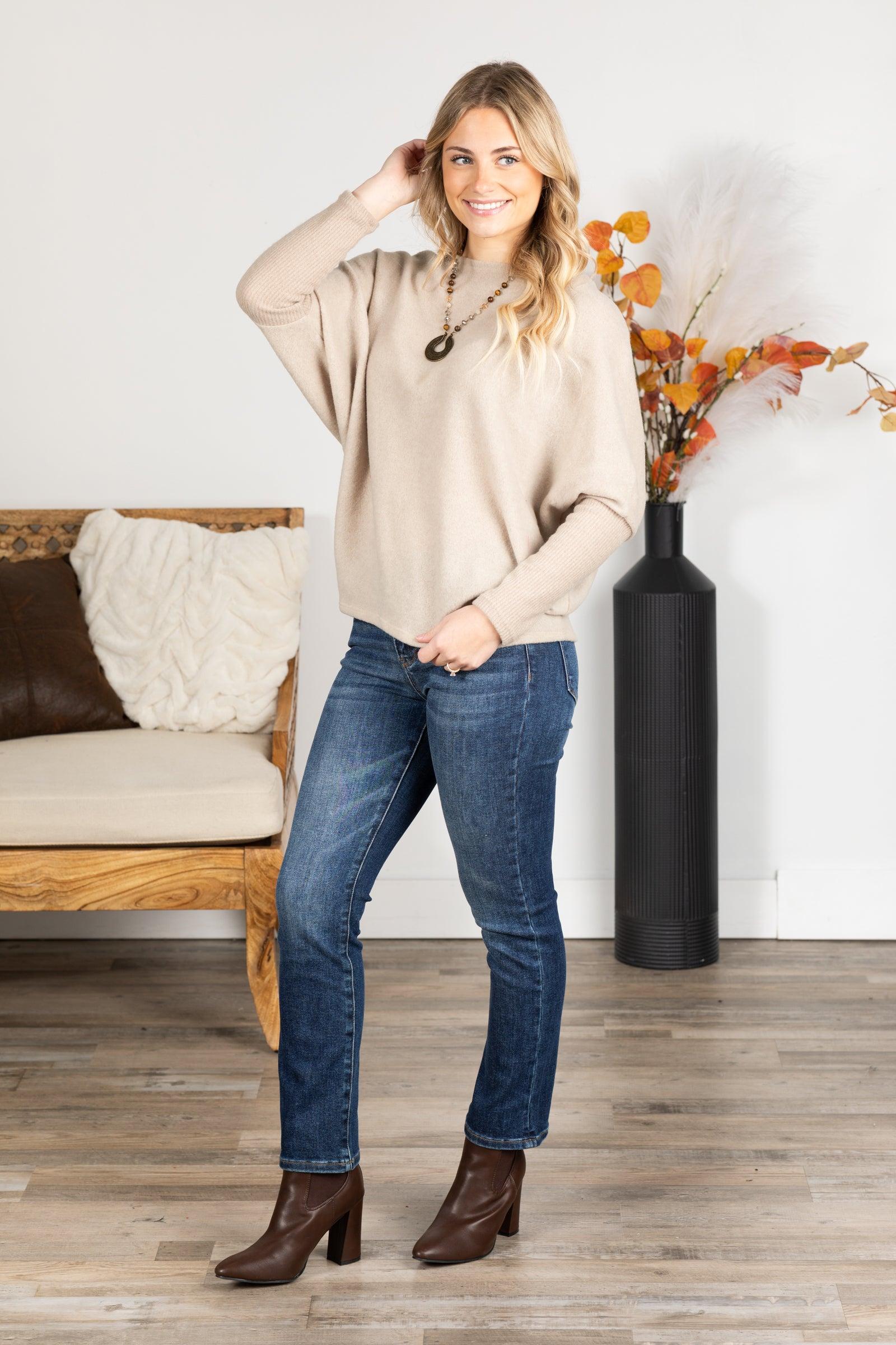 Soft Brushed Long Sleeve Dolman Knit Top Product Image