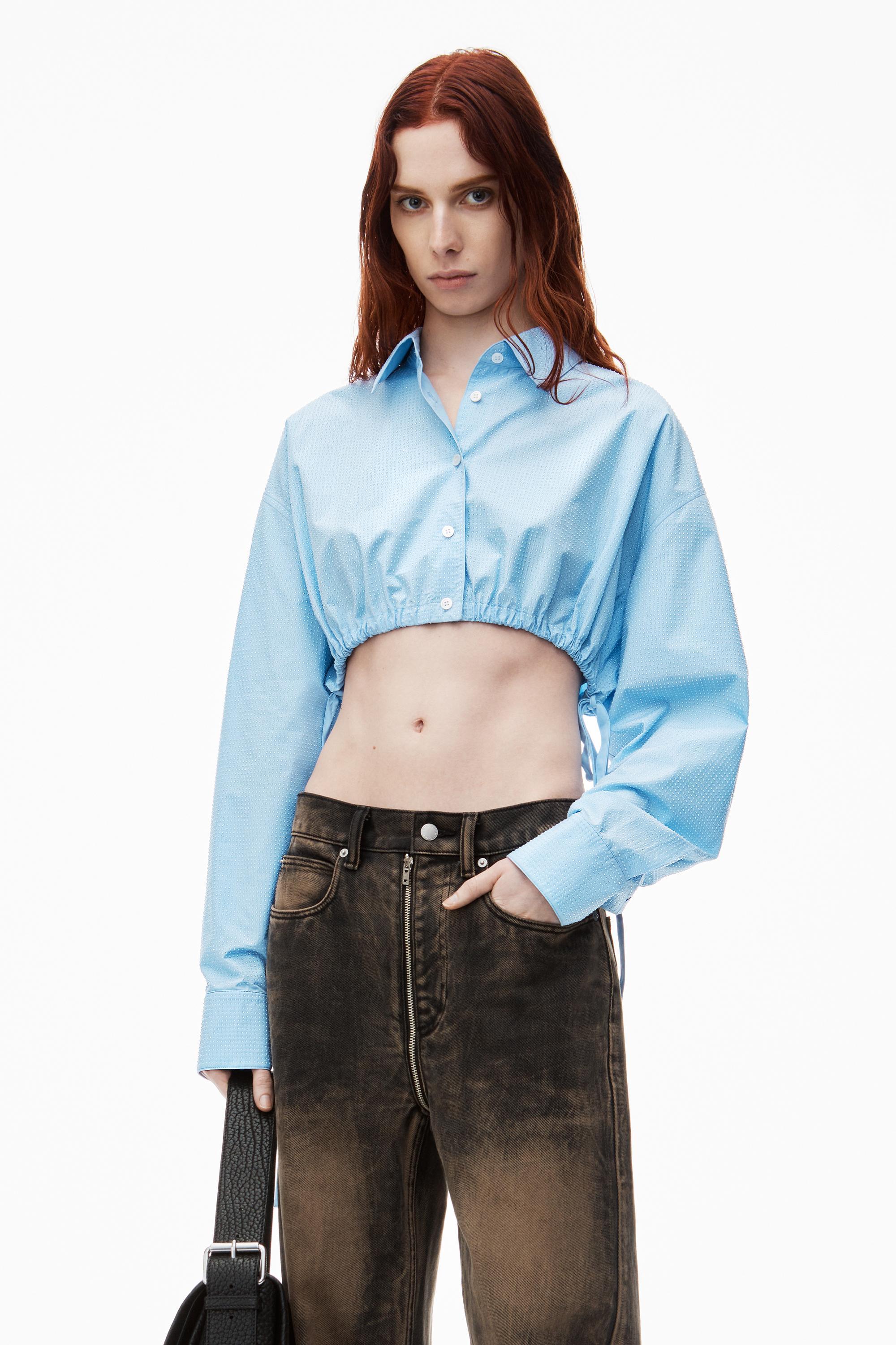 Cropped Drawstring Blouse In Cotton & Crystal Hotfix Poplin Product Image