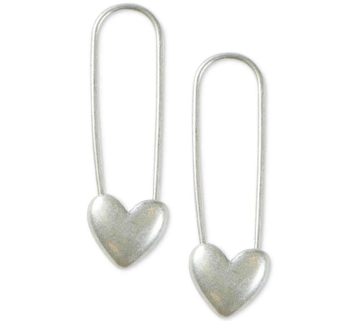 Lucky Brand Gold-Tone Heart Safety Pin Drop Earrings Product Image