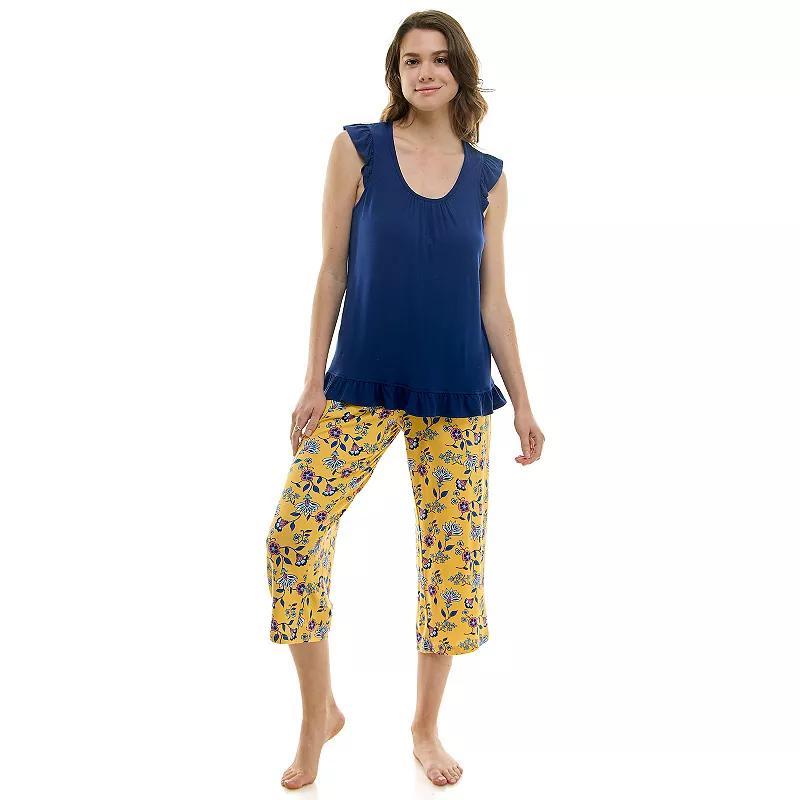 Petite Croft & Barrow Ruffled Pajama Tank Top & Pajama Capri Pants Set, Womens Product Image