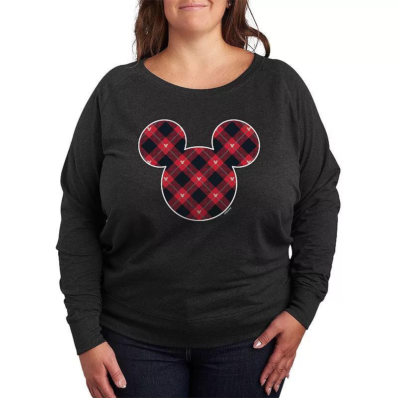 Disneys Mickey Mouse Plus Size Plaid Silhouette Lightweight French Terry Sweatshirt, Womens Grey Heather product image