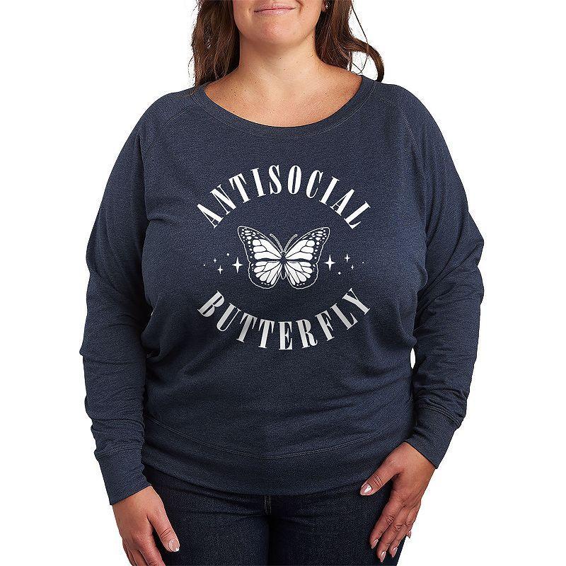 Womens Antisocial Butterfly Graphic Tee, Girls Grey Indigo Product Image