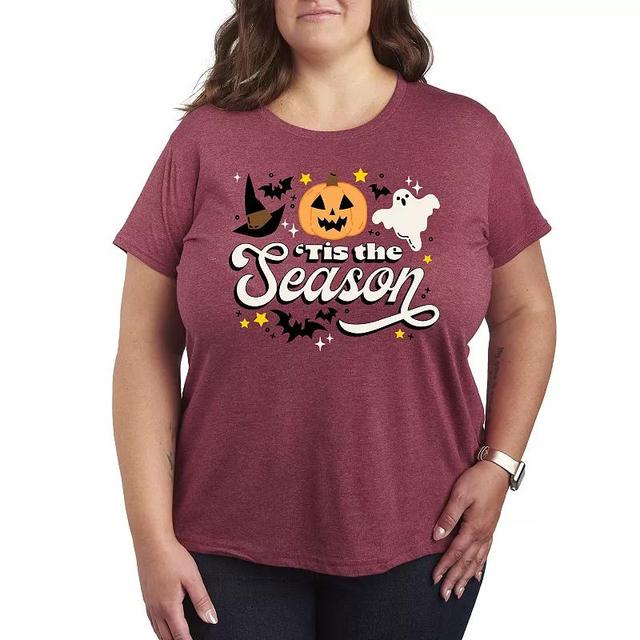 Plus Size Tis The Season Halloween Graphic Tee, Womens Grey Dark Red Product Image