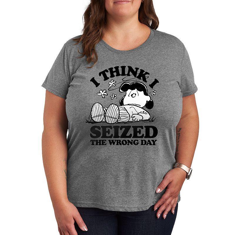 Plus Peanuts Lucy Seized The Wrong Day Graphic Tee, Womens Grey Gray Product Image