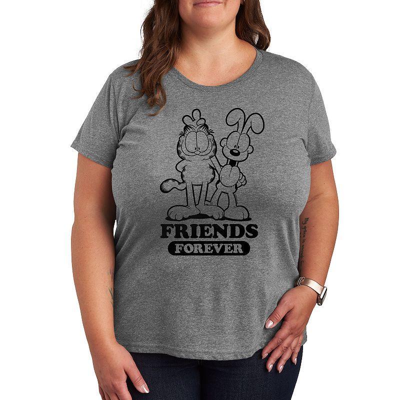 Plus Garfield Friends Forever Graphic Tee, Womens Grey Gray Product Image