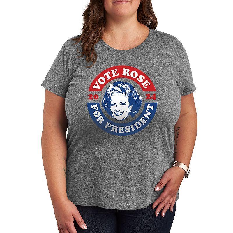 Plus Golden Girls President Rose Graphic Tee, Womens Grey Gray Product Image