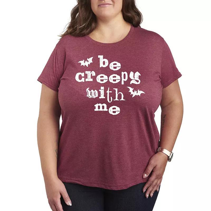 Plus Size Be Creepy With Me Graphic Tee, Womens Grey Dark Red Product Image