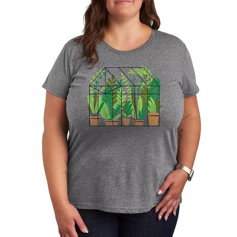 Plus Greenhouse With Plants Graphic Tee, Womens Grey Gray Product Image