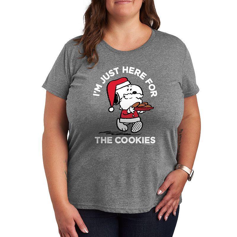 Plus Peanuts Snoopy Cookies Graphic Tee, Womens Grey Green Product Image